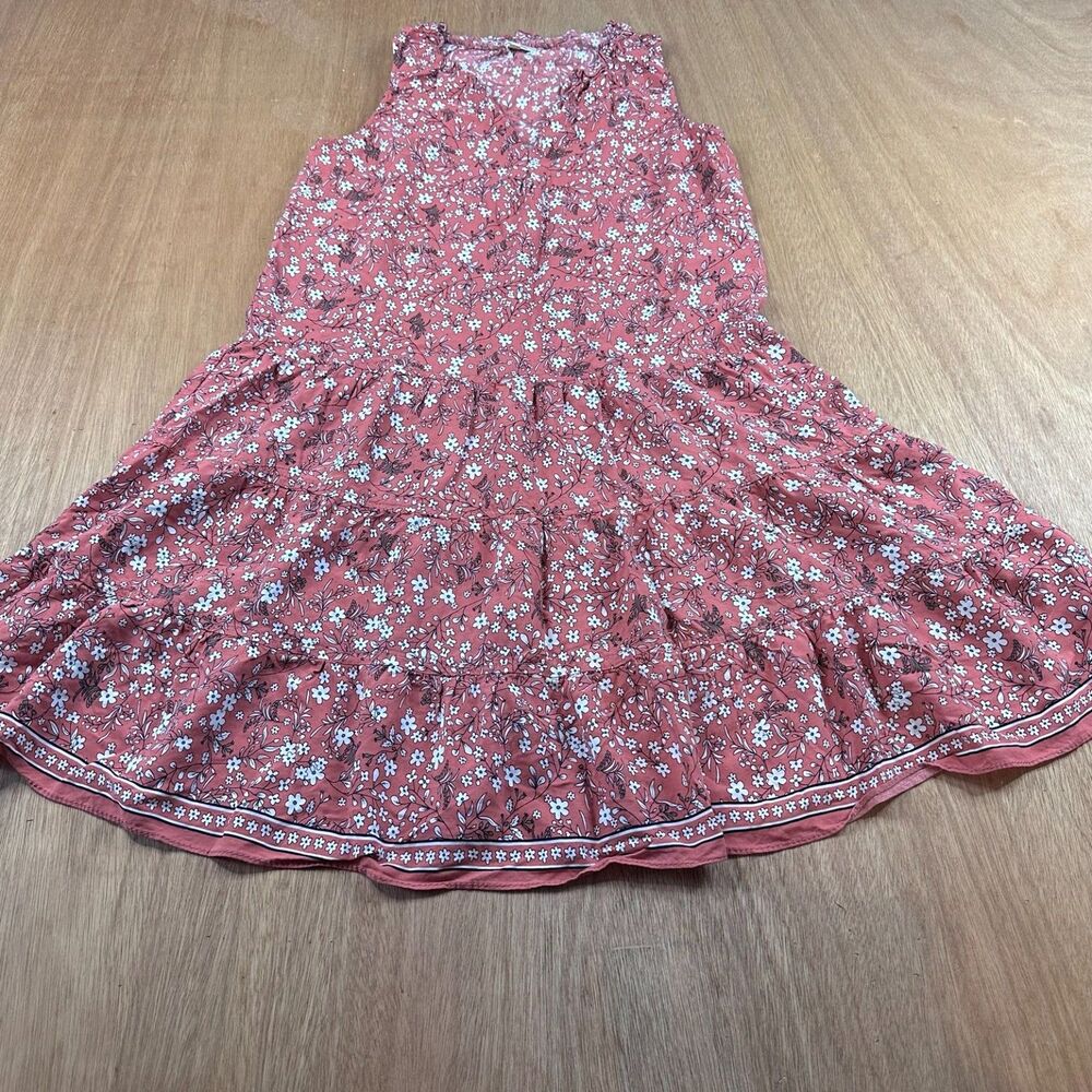 Max Studio Women’s S Dark Pink Floral Sleeveless Tiered Mini Dress Boho Rayon